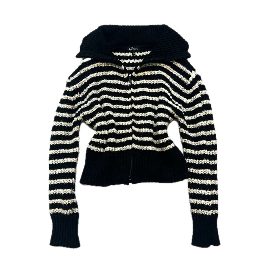 vtg y2k preppy Self Esteem chunky knit full zip striped turtleneck sweater
